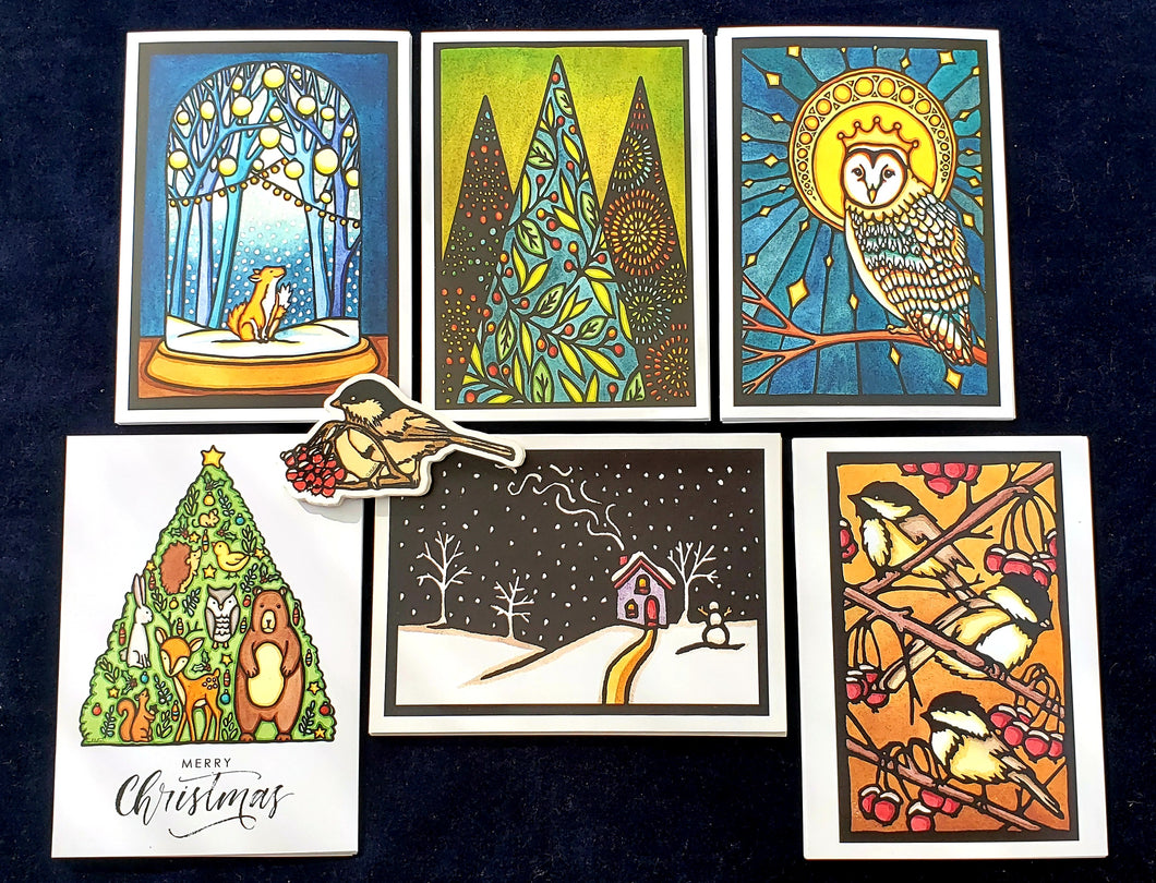 Holiday Card & Vinyl Sticker Collection - Chickadee