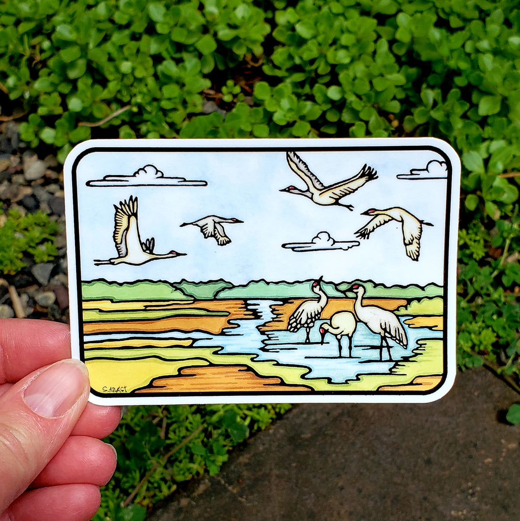 ST444: Sandhill Cranes Sticker - Pack of 12