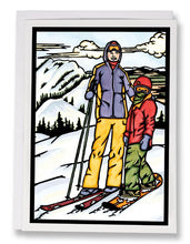 Load image into Gallery viewer, SA063: Skiing - Sarah Angst Art Greeting Cards, Giclee Prints, Jewelry, More
